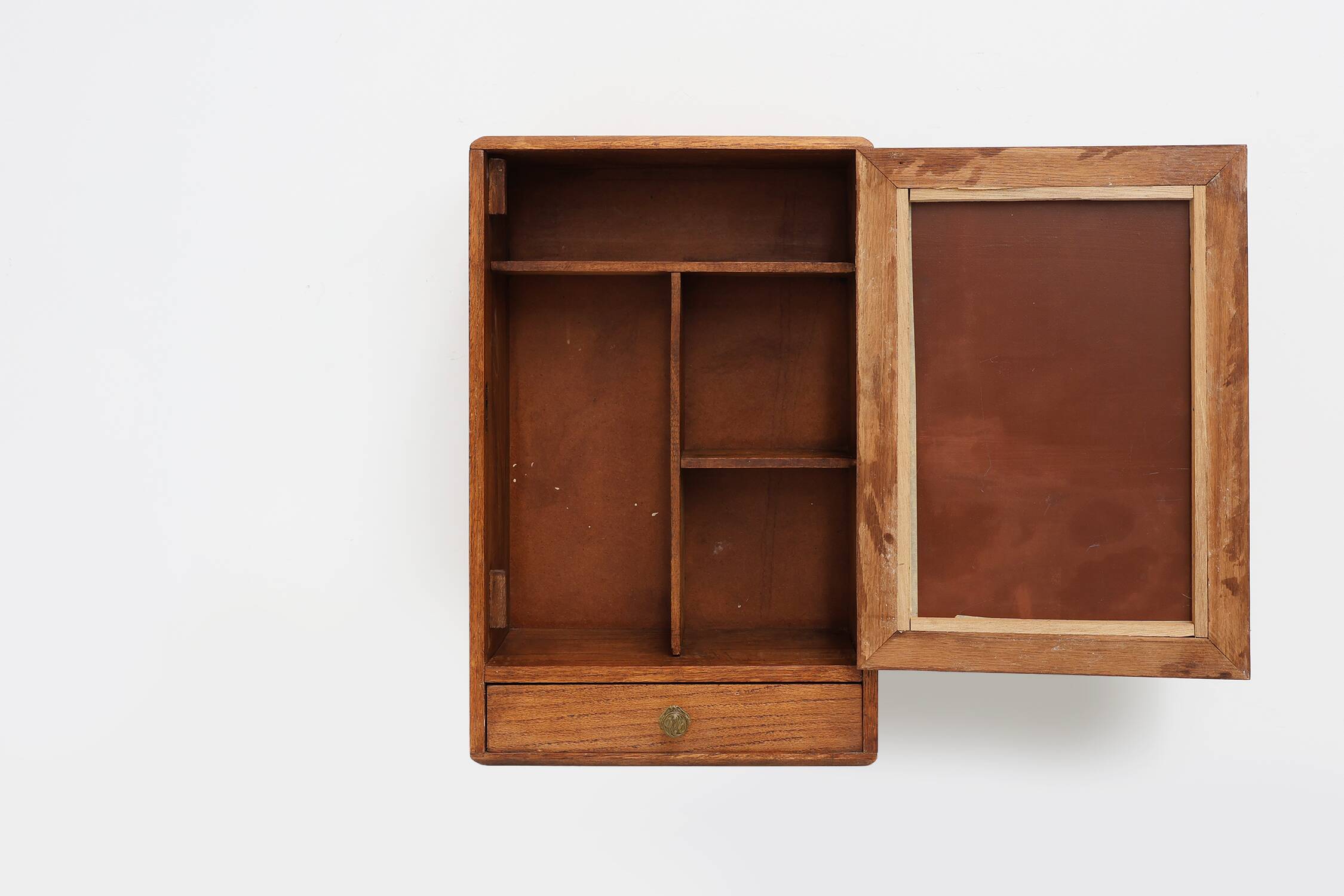 Wooden Wall‑Mounted Shaving Cabinet with Drawer, Belgium, circa 1920