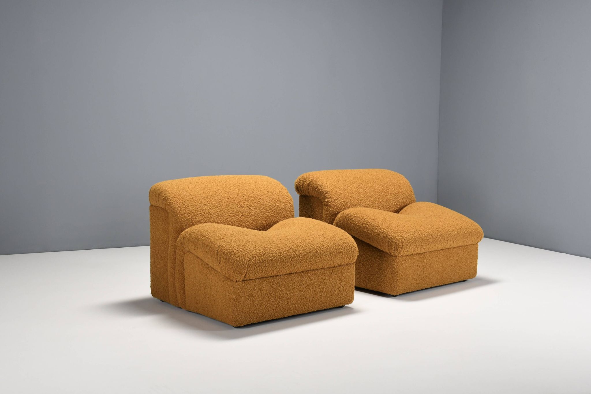 Exceptional Set of Two Bouclé 'Onda' Lounge Chairs by MetalArte, 1970s