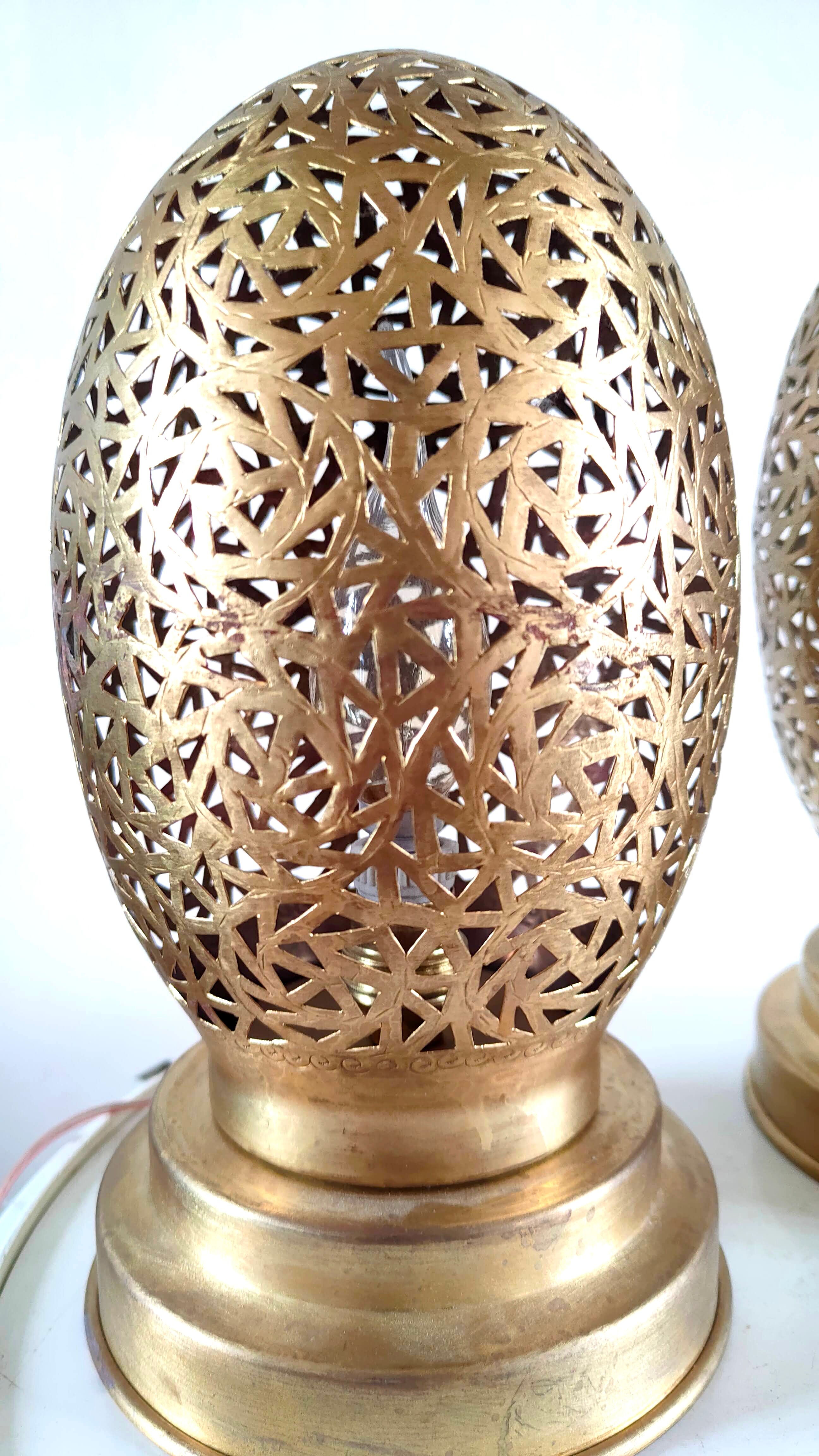 Pair of openwork metal egg lamps design 60s 70s