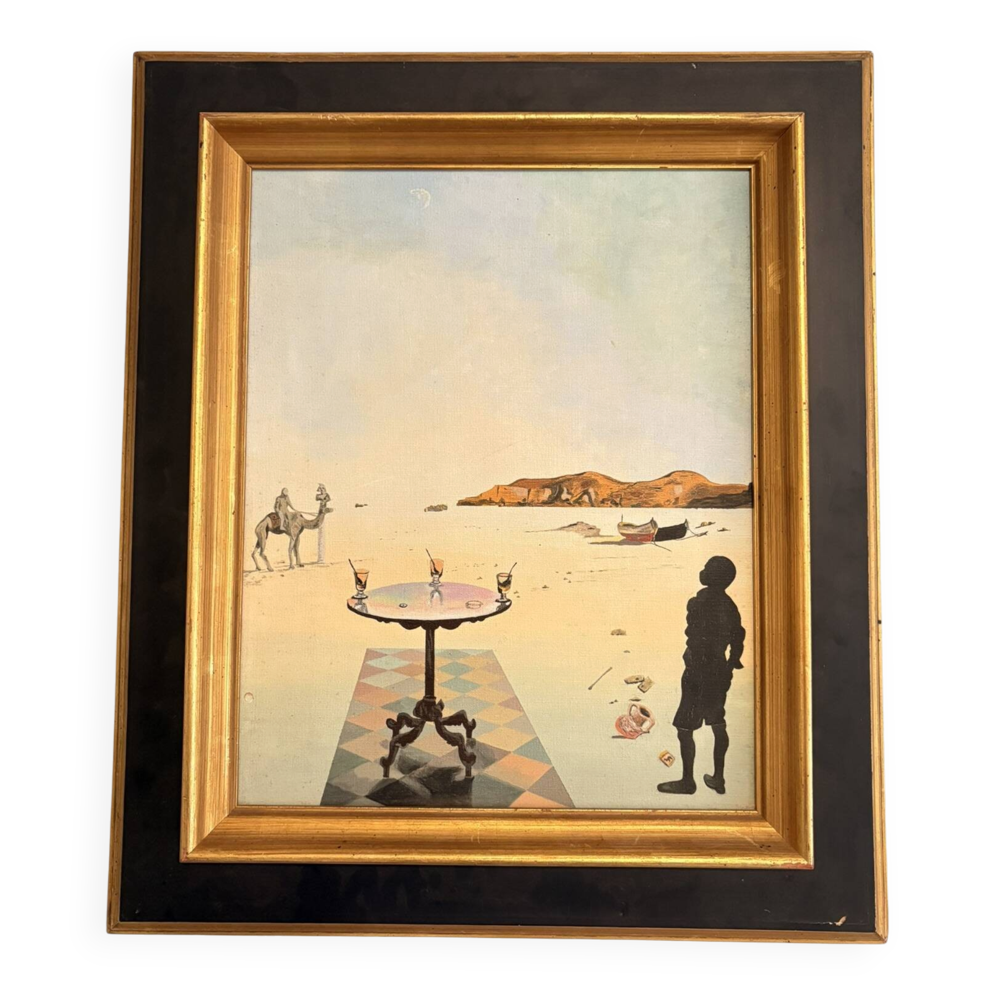 Oil Painting Canvas Solar Table After Salvador Dali Mid Century