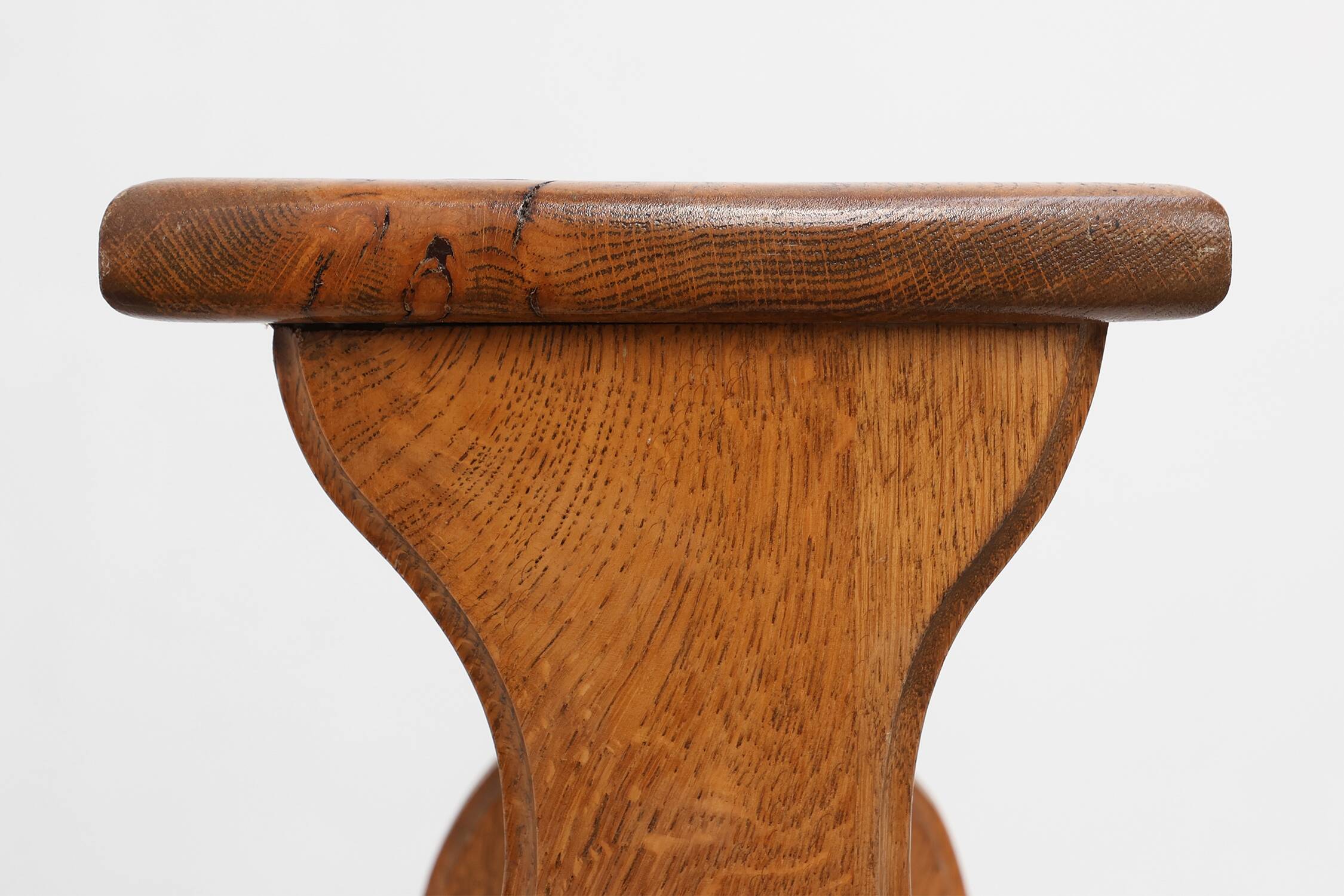 Sculptural hand-carved oak wooden stool, France, ca. 1900
