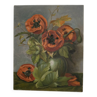 Oil on panel poppies