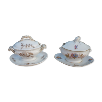 Lot de 2 moutardiers porcelaine decor floral