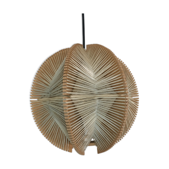 Wire and wood hanging lamp 1960, Scandinavian vintage