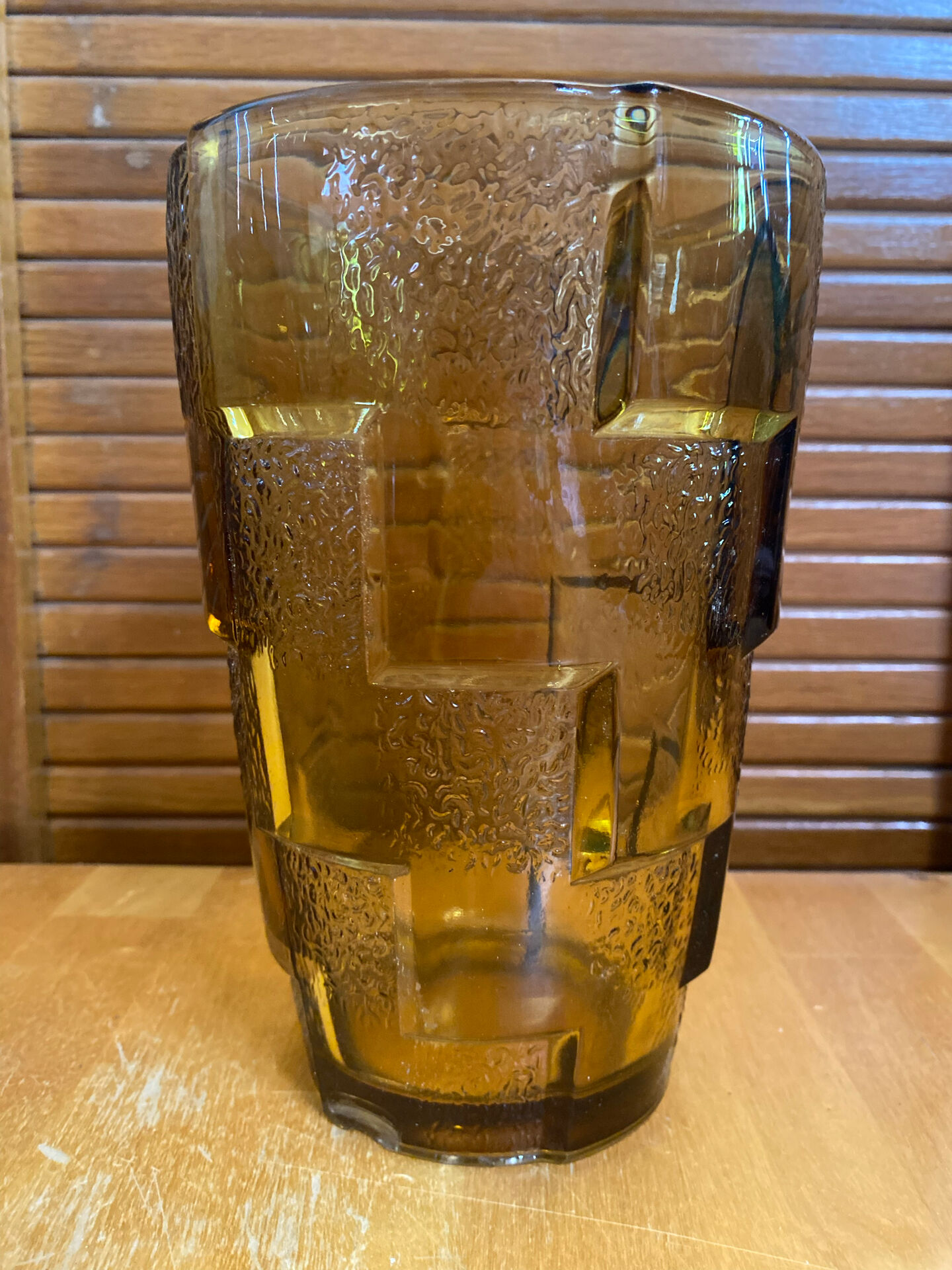 Vintage Art Deco Style Orange Amber Moulded Glass Vase