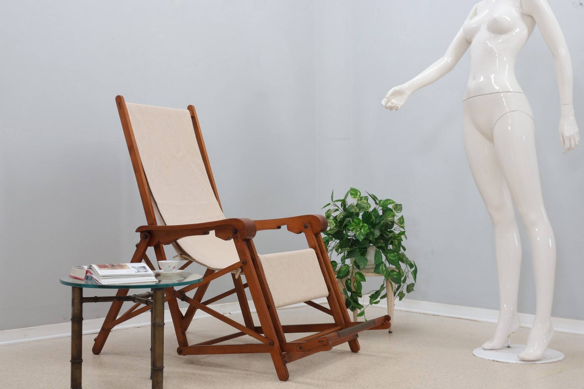 Mid century F.lli Castelli folding deck chair 1940s