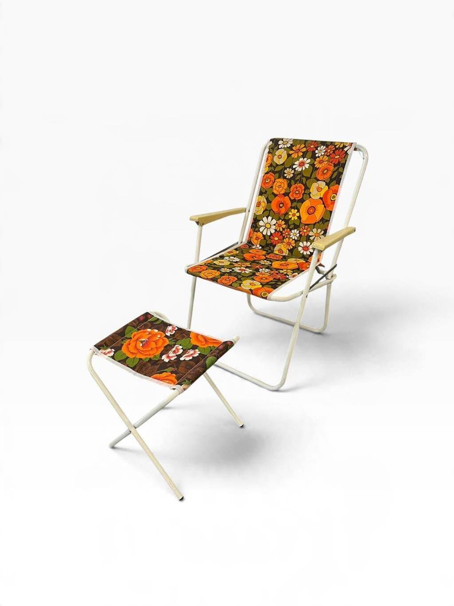 Chaise de plage/camping pliante orange vintage