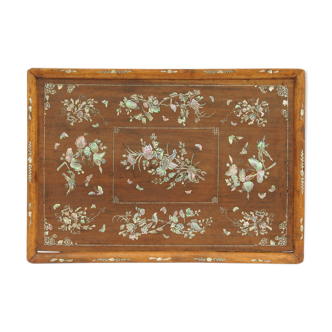 Wooden tray decorated with mother-of-pearl decoration