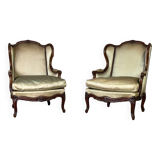 Pair Of Louis XV Style Bergeres In Finely Carved Walnut Around 1920
