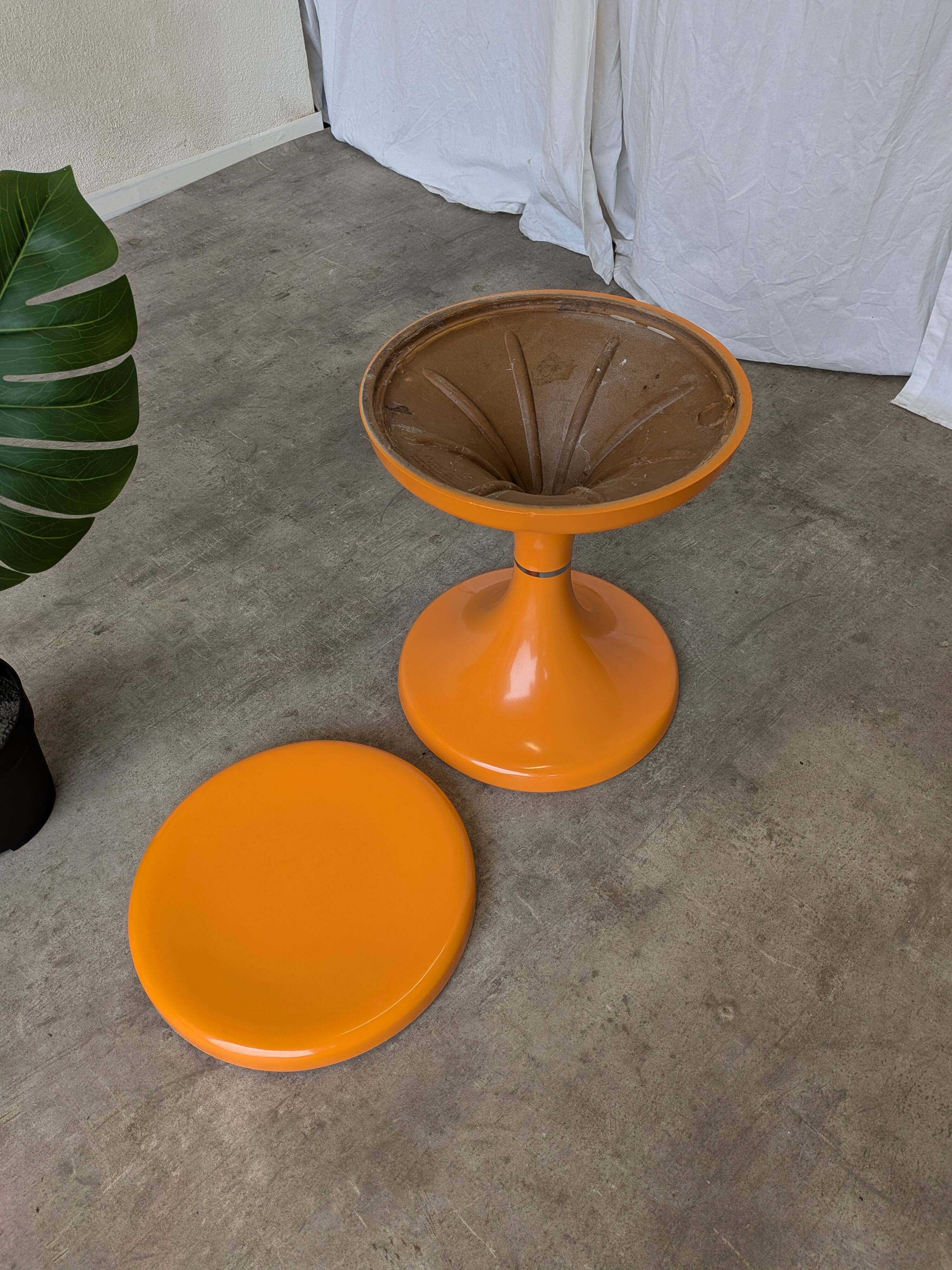 Orange Vintage Mushroom Stool “Jurček” by Meblo, 1960s – Space Age Retro