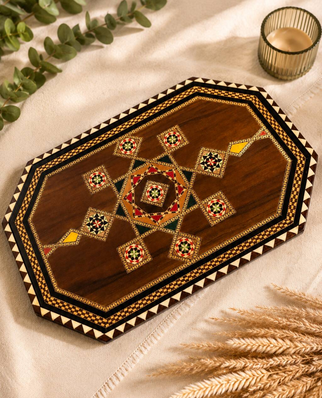 Vintage Hardwood Serving Tray with Copper Inlay – Dutch Mid-Century Tray