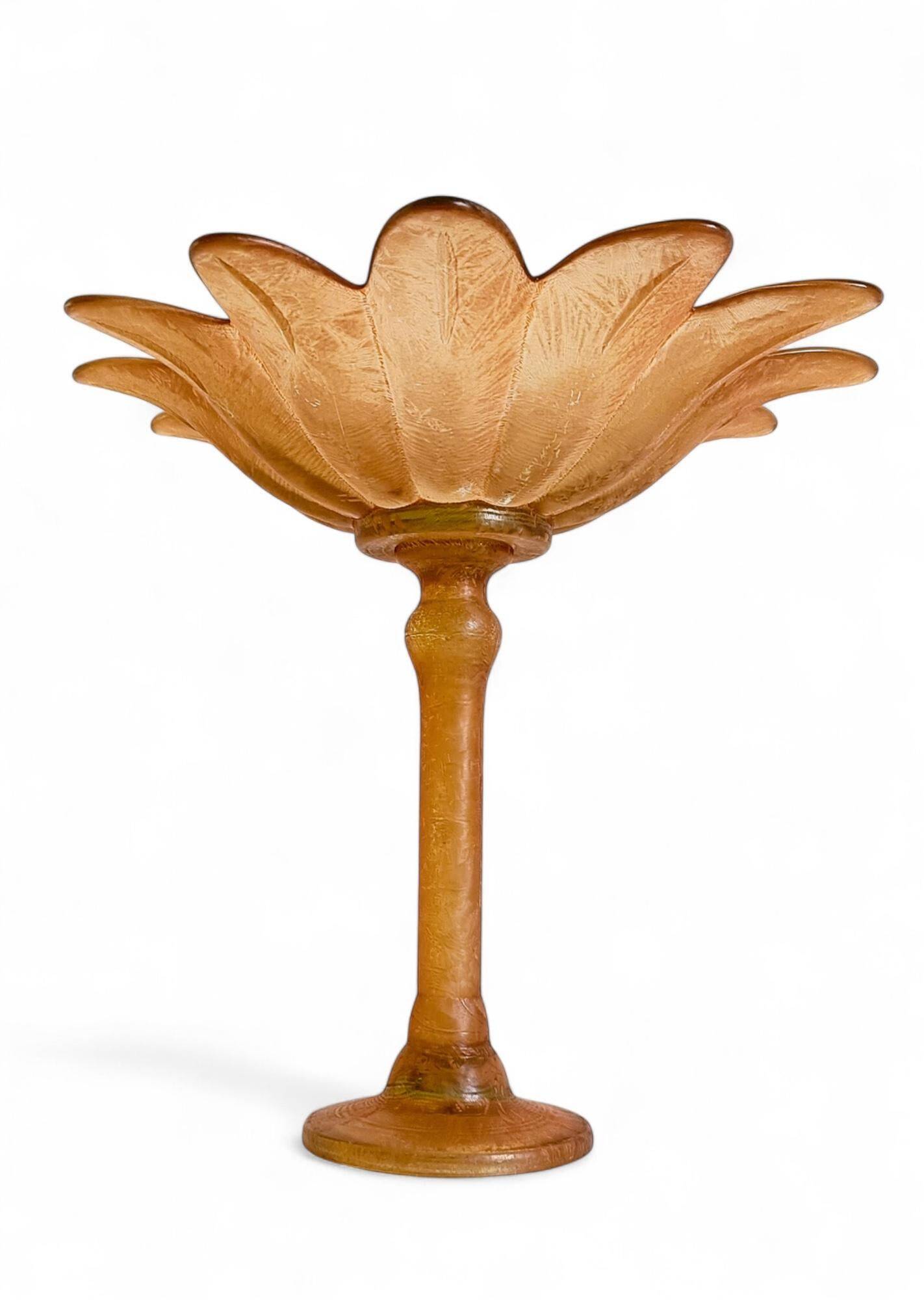 Art Nouveau Glass Compote Vase, Palm Tree Design, French, Early 20th-C