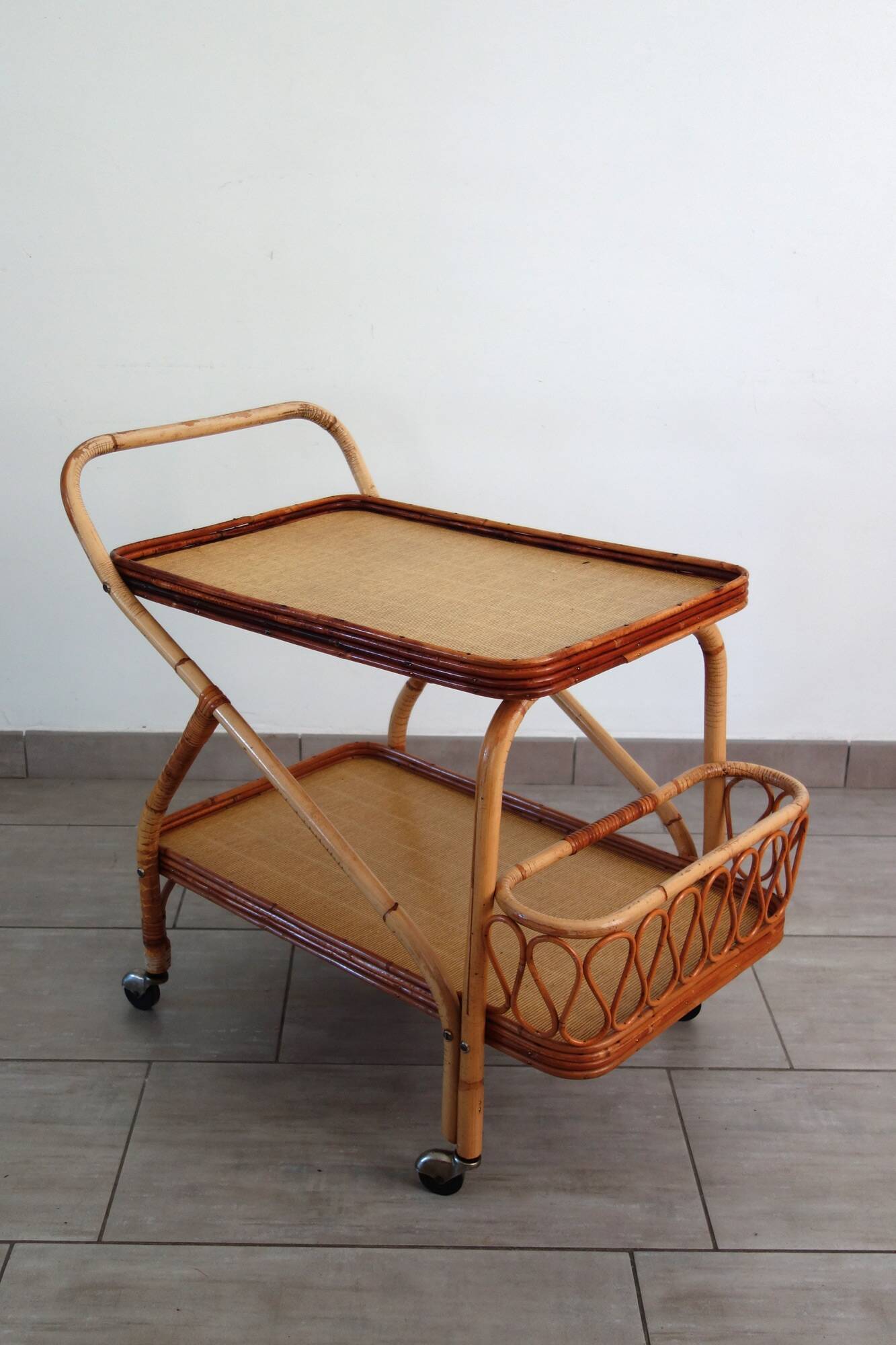 1960s rattan bar cart
