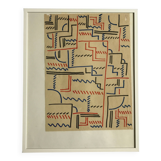 Elie dayan, untitled (abstract composition 5). felt pen on paper.