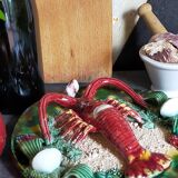Plate in old barbotine with lobster