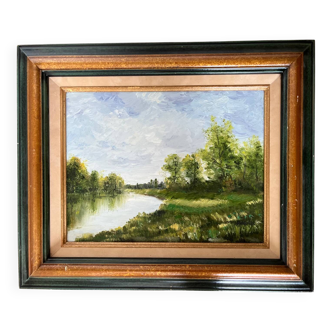 Tableau : Huile sur toile - paysage lacustre