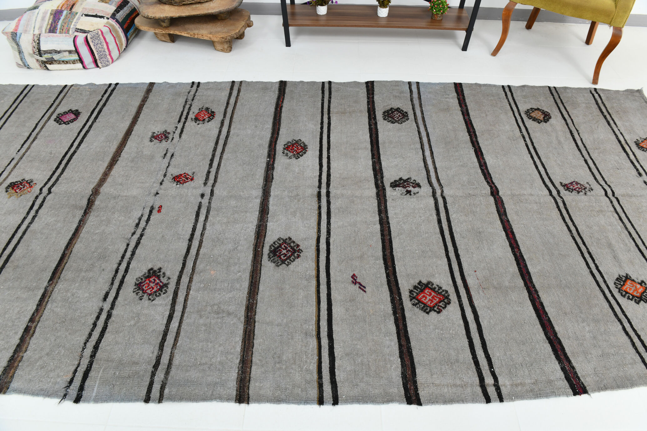 6x12 Gray & Black Modern Hemp Rug, 184x379Cm