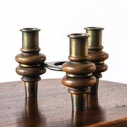 Tripod candle holder in wood and brass, Germany, 1960s/70s