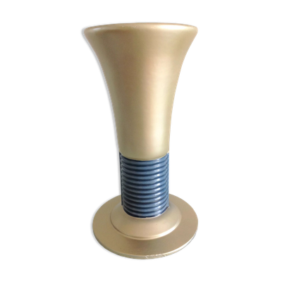 Vase tulipe  bleu et or en fonte emaillée style art déco / années 30-40