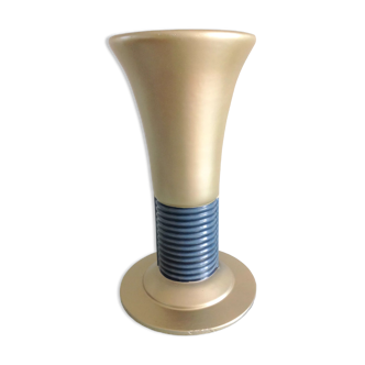 Vase tulipe  bleu et or en fonte emaillée style art déco / années 30-40