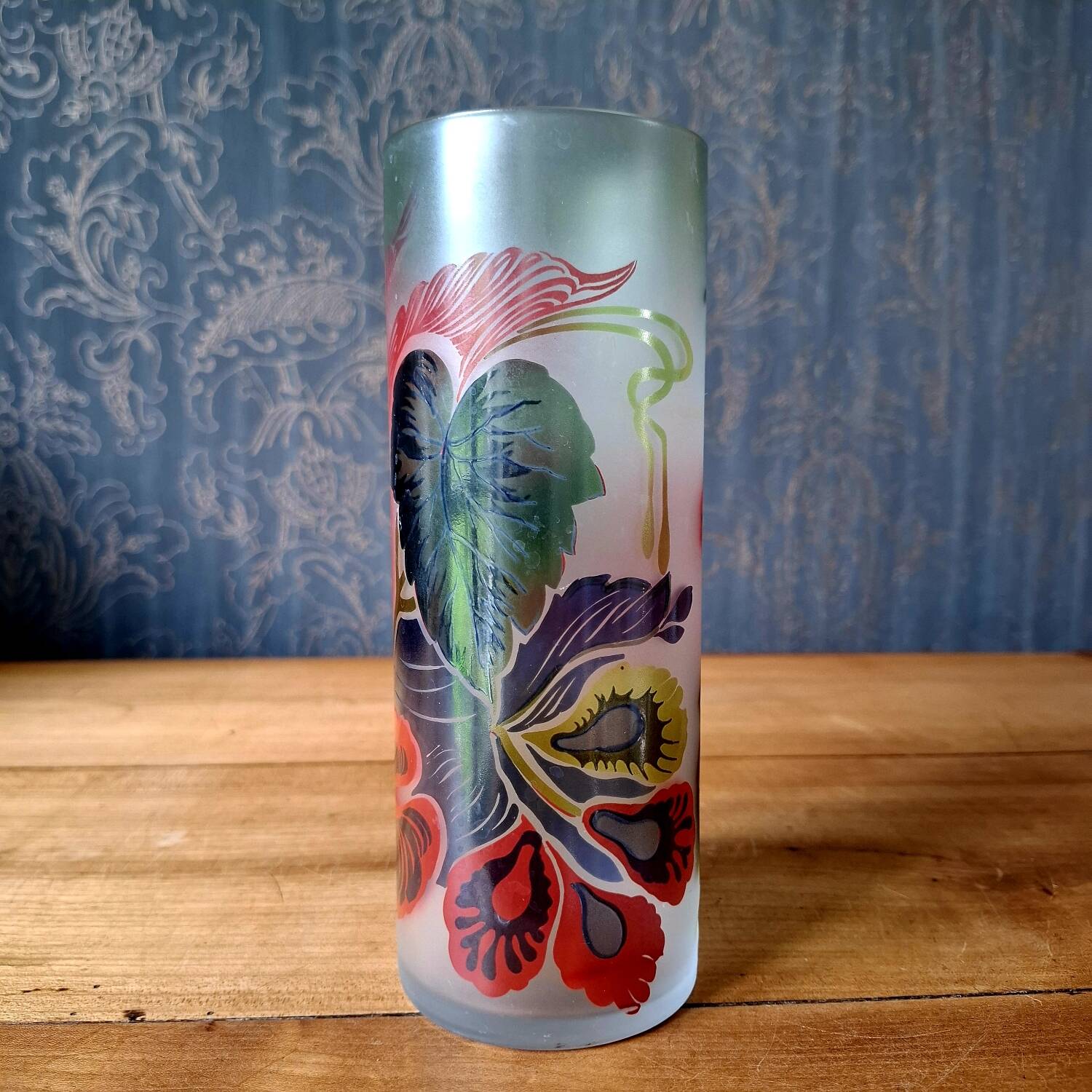 Art Deco enameled glass vase