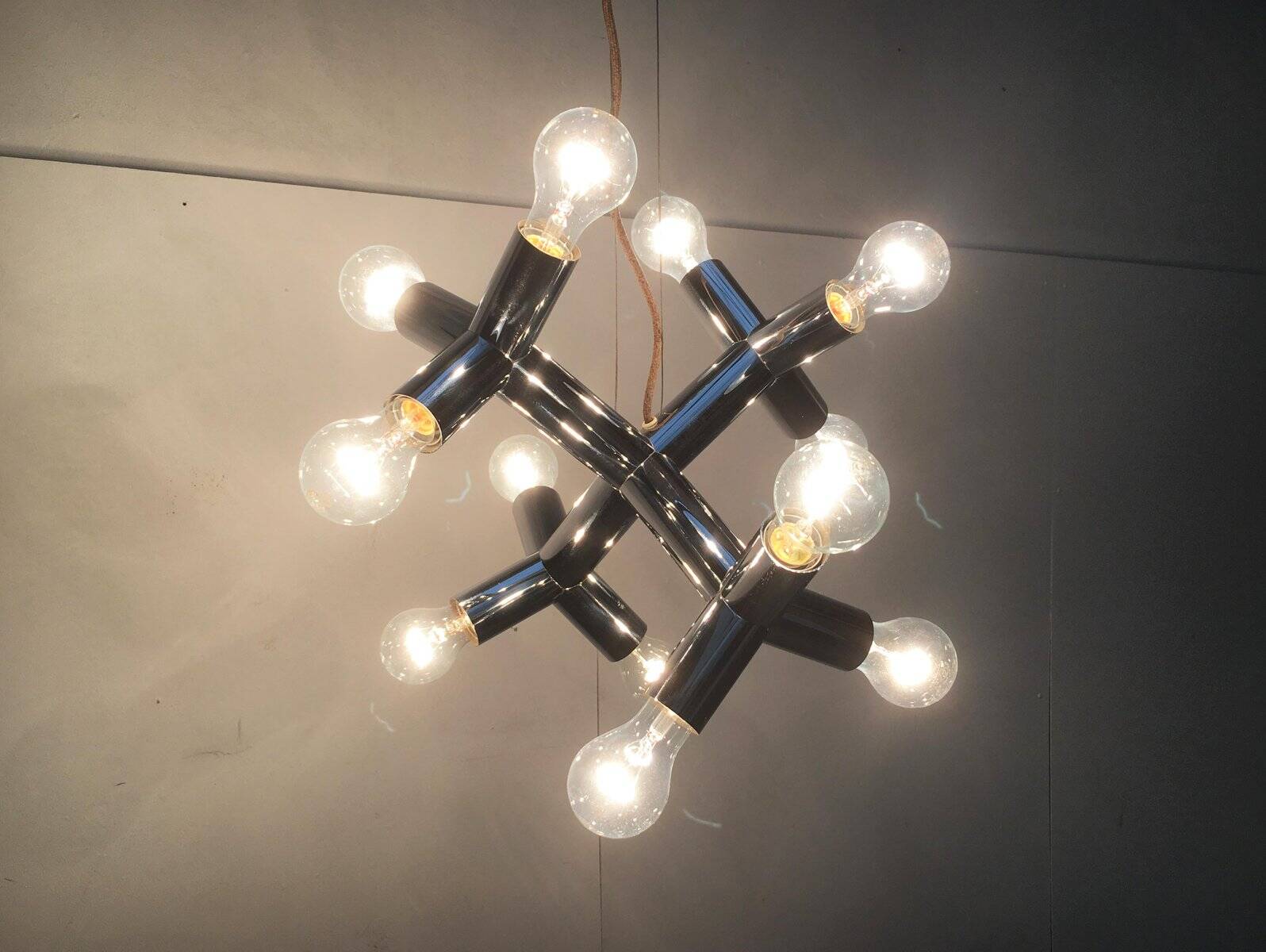 Atomic 12 HL suspension light in Espace style, mid-20th century, Austrian, by J.T. Kalmar, 1960s.