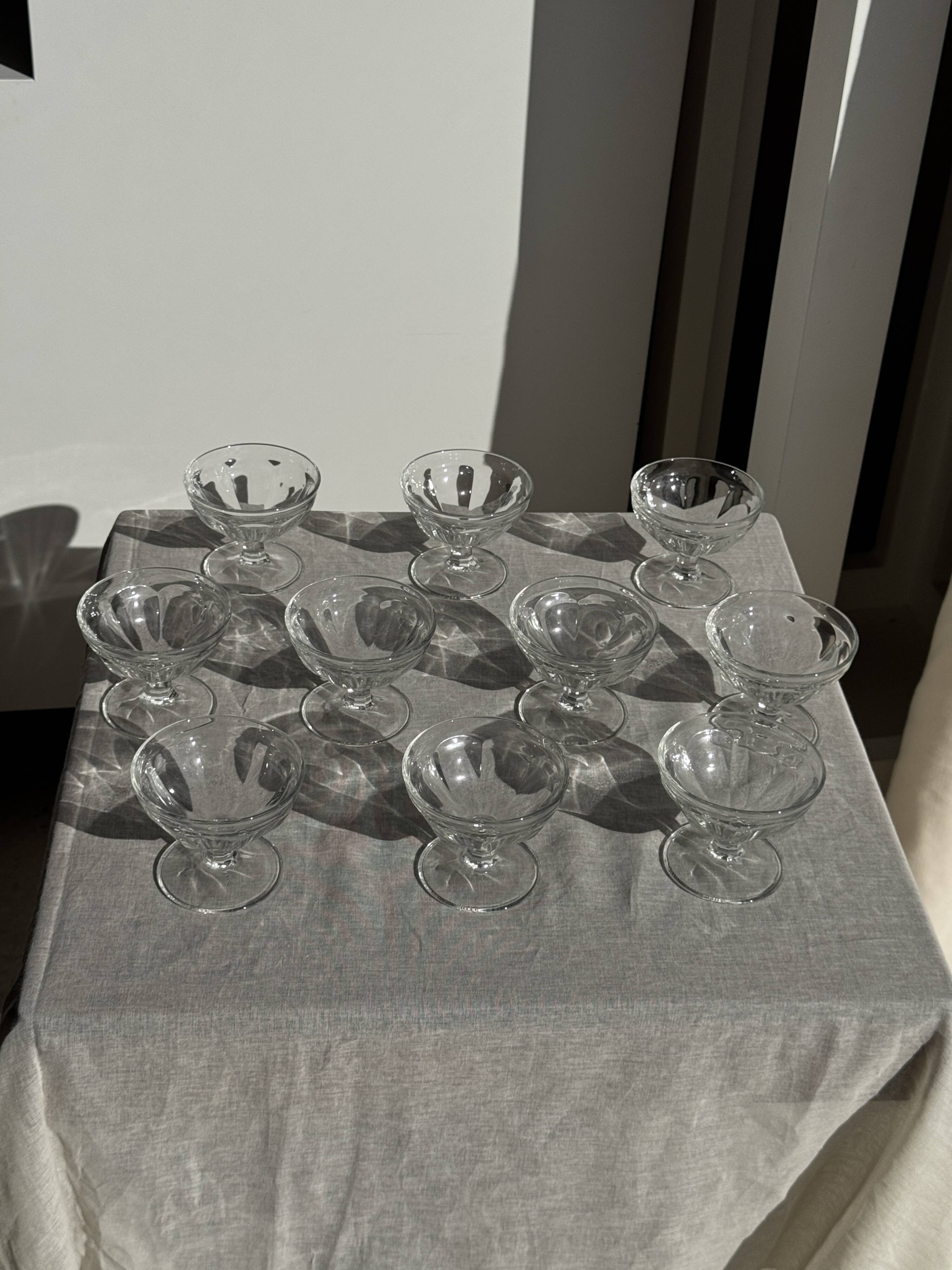 Set of 10 small vintage glass ice cream bowls.