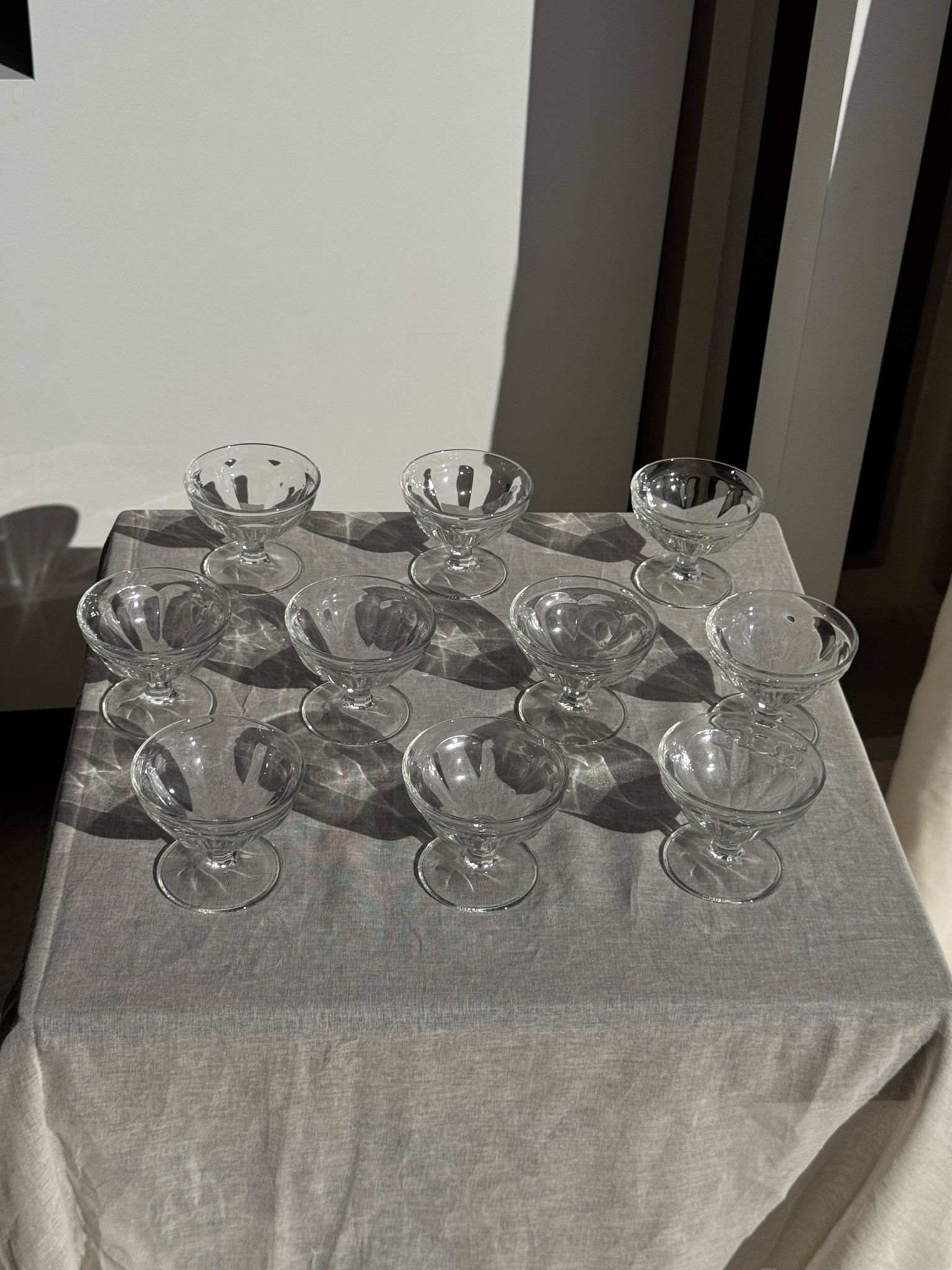 Set of 10 small vintage glass ice cream bowls.