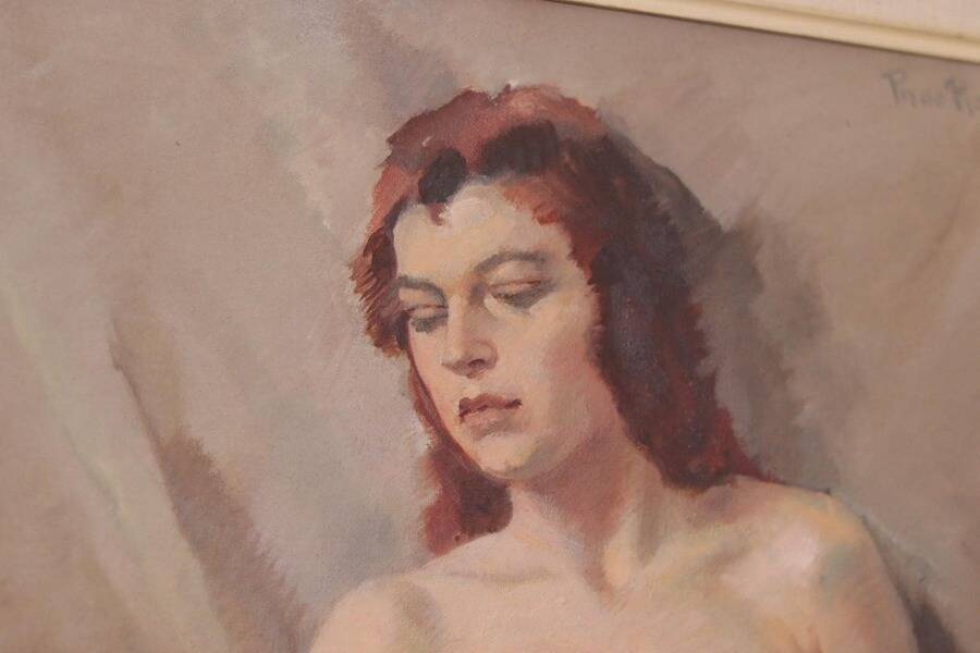 Huile sur toile originale française – « Portrait de femme » par Philippe de Rougemont – vintage et encadrée – 72,5 × 64 cm (28,5" × 25,2")