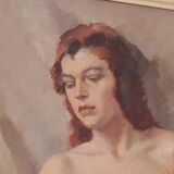 Huile sur toile originale française – « Portrait de femme » par Philippe de Rougemont – vintage et encadrée – 72,5 × 64 cm (28,5" × 25,2")