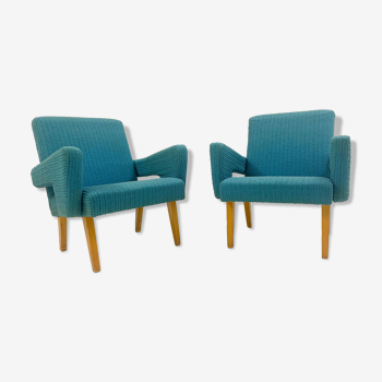 Paire de fauteuils bleus tchèques, années 50