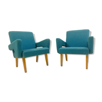 Pair of blue Czech armchairs, 50s