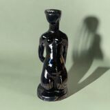 Old Vallauris soliflore vase in pearly black ceramic - female body