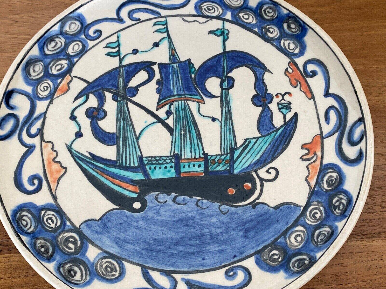 Iznik dish caravel decoration mid-20th century CB marking