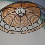 Rattan and wrought iron hanging lamp