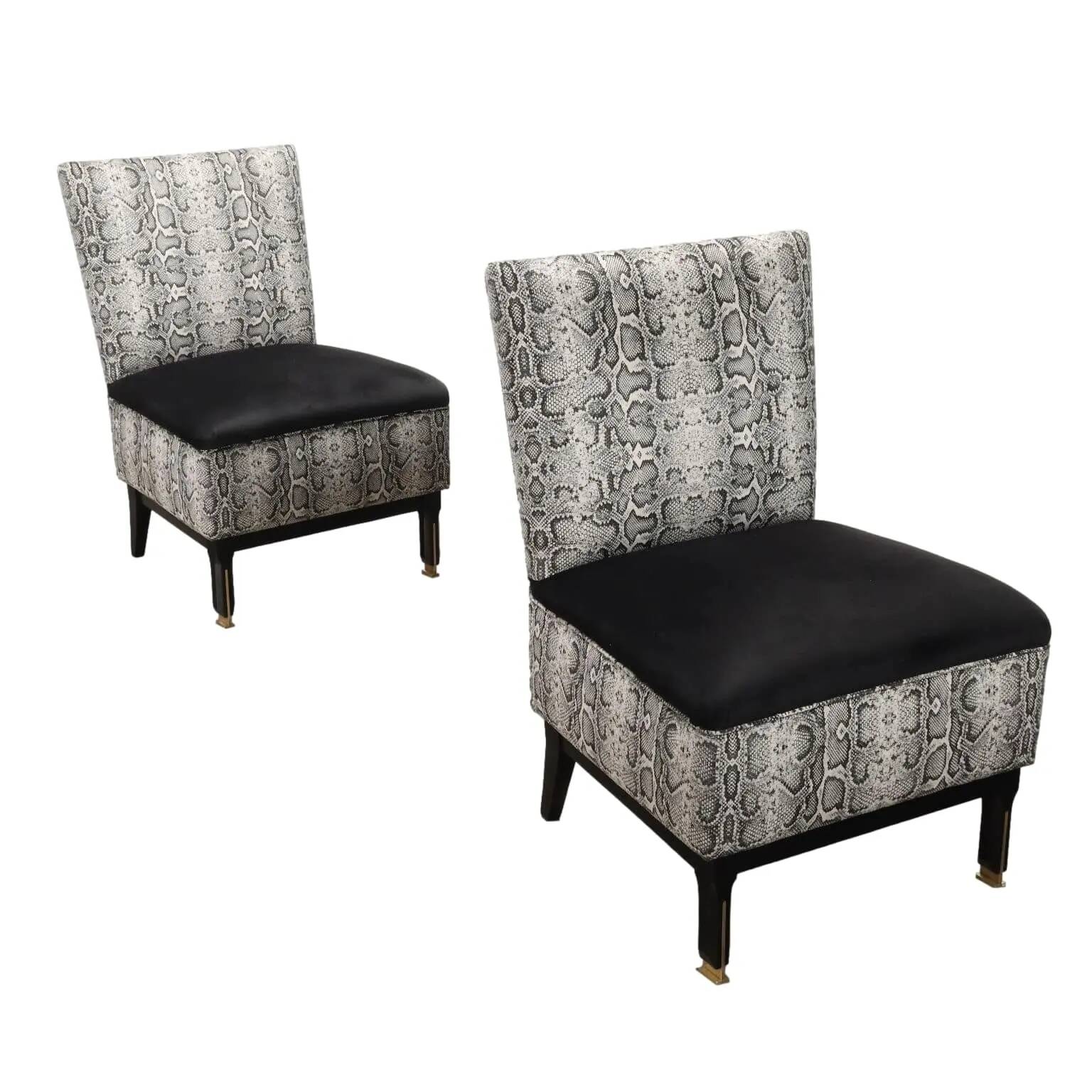 Vintage Jungle collection armchairs in velvet and foam, Italy 1950s-1960s.