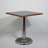 Square bistro dining table, wood, chrome and cast iron