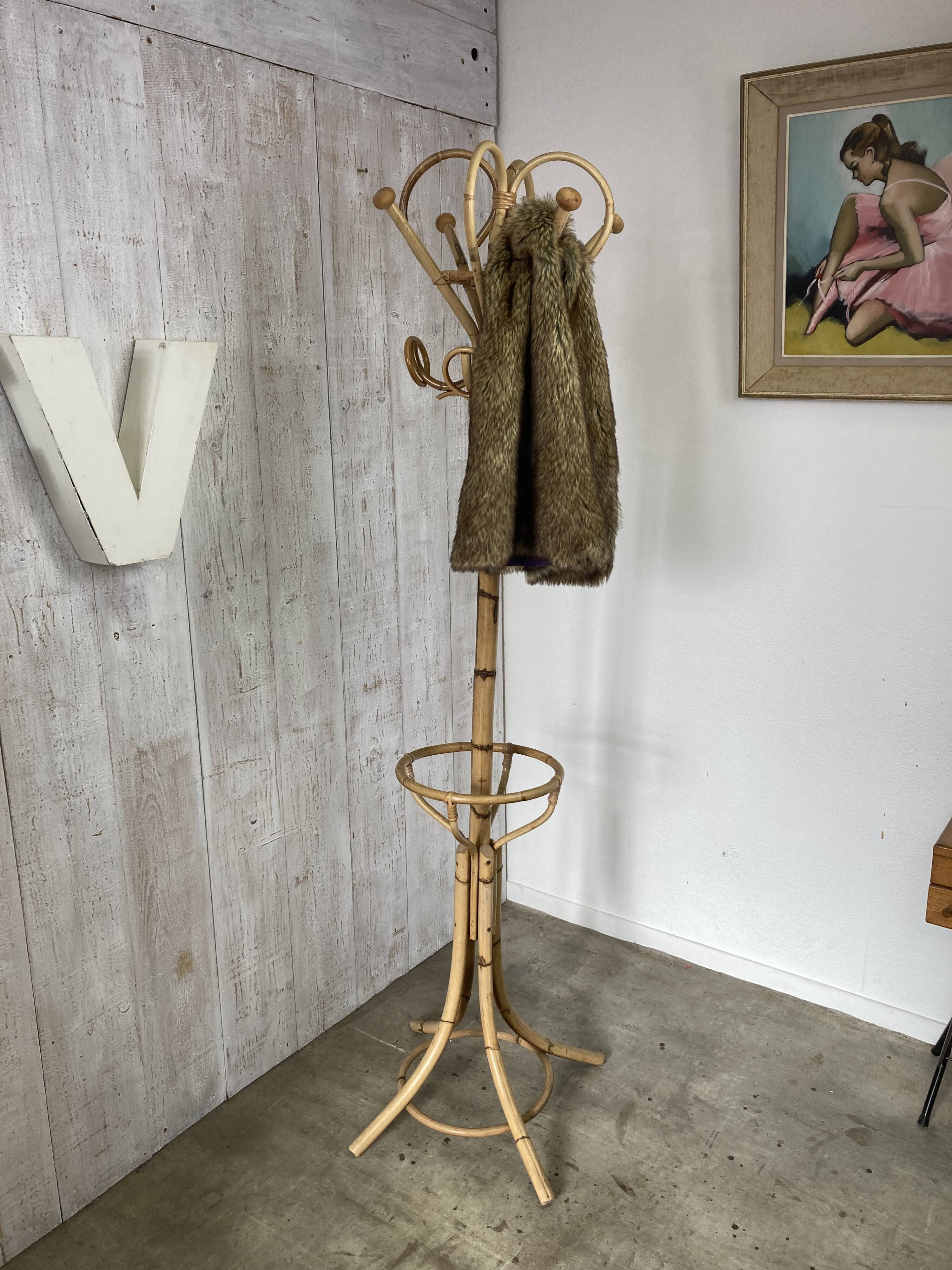 Vintage rattan coat rack