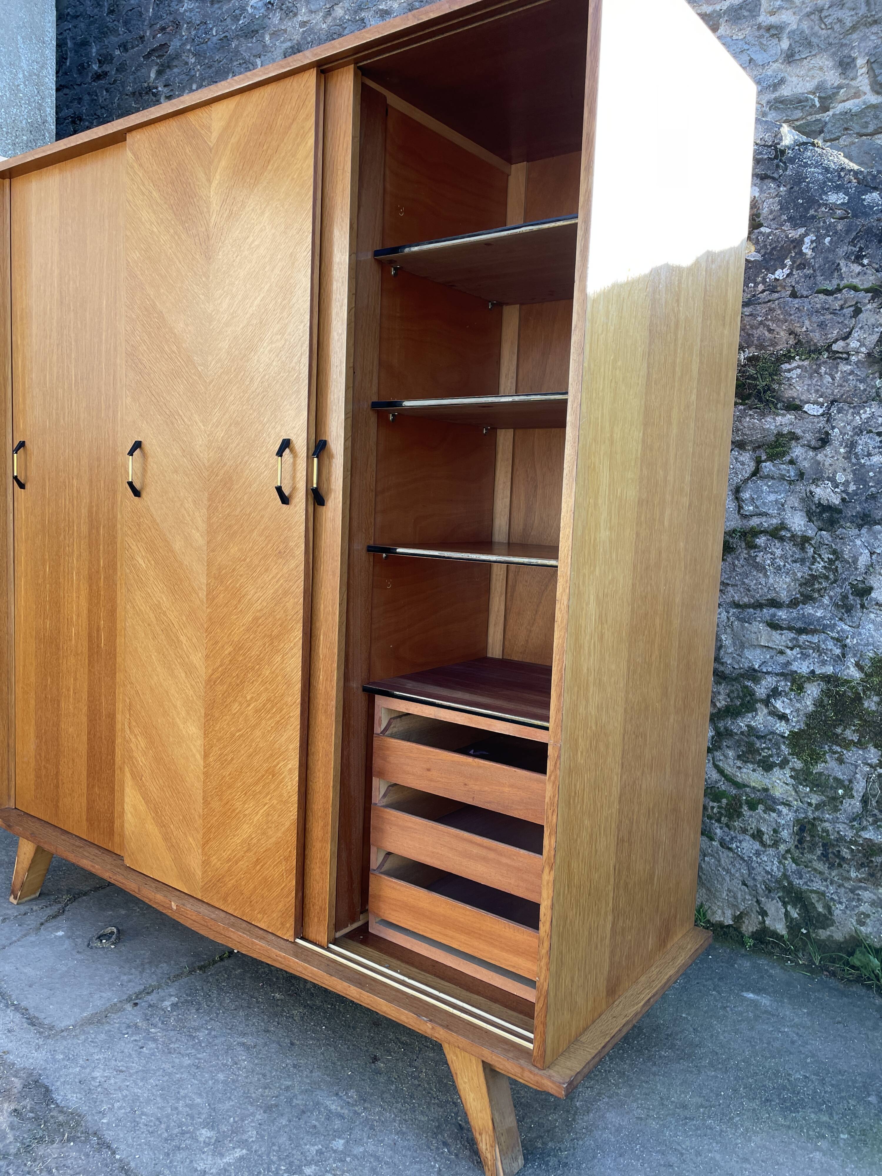 Light oak sliding door wardrobe, 1960