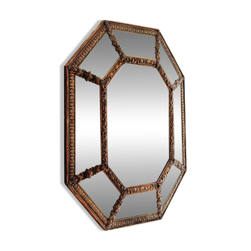Grand miroir à parcloses octogonal XIXème