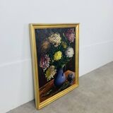 Tableau nature morte bouquet de fleurs, cadre doré