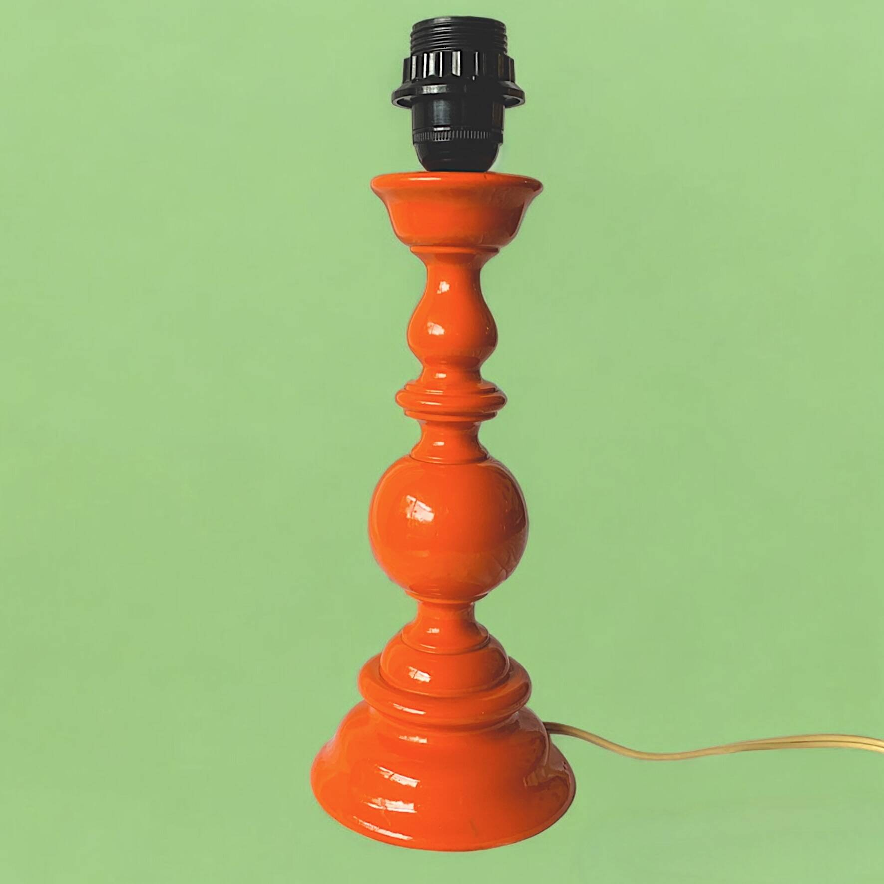 Large vintage lamp base in orange lacquered wood