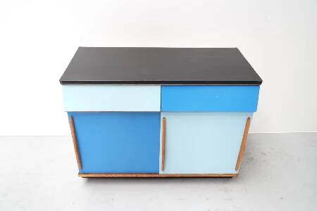 Willy Van Der Meeren, Blue Two-Tone Kitchen Cabinet for Tubax