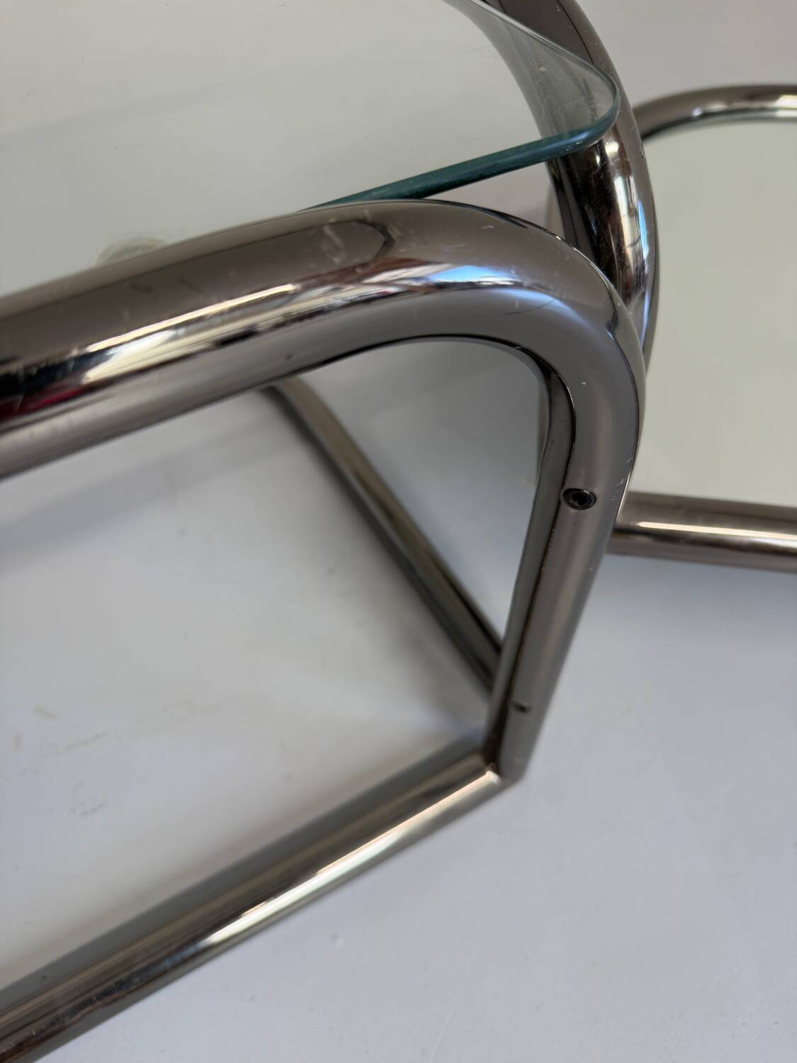 Vintage tubular coffee table with glass top, Italian design Morex, 70s
