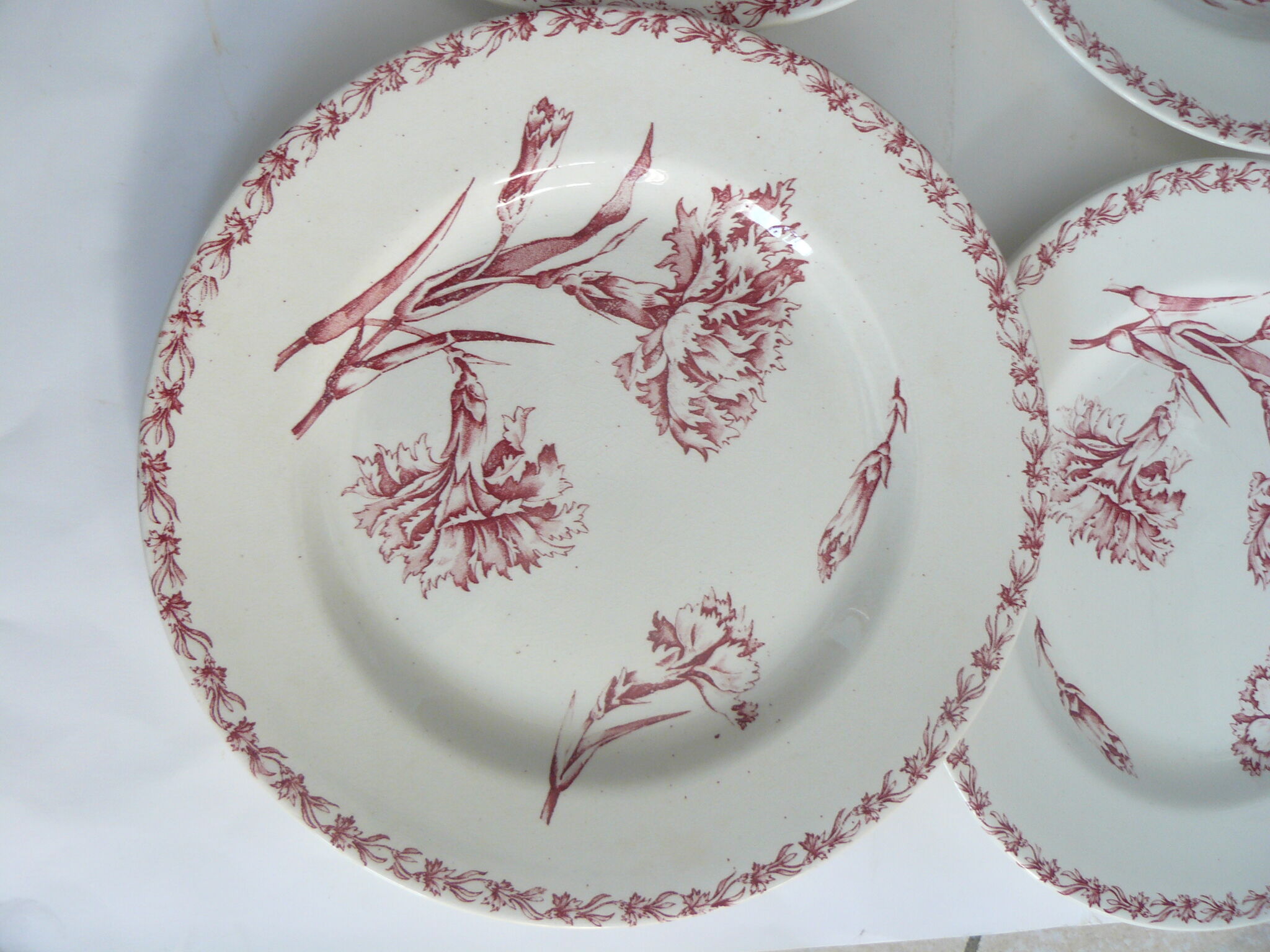 Lot of 4 flat plates Iron Earth, Lunéville carnation model
