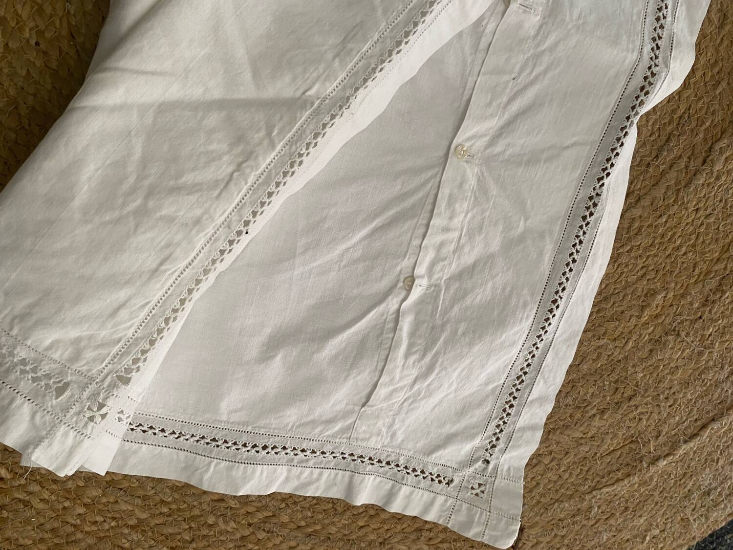 White cotton pillowcase with embroidery and monogram from the 1960s.