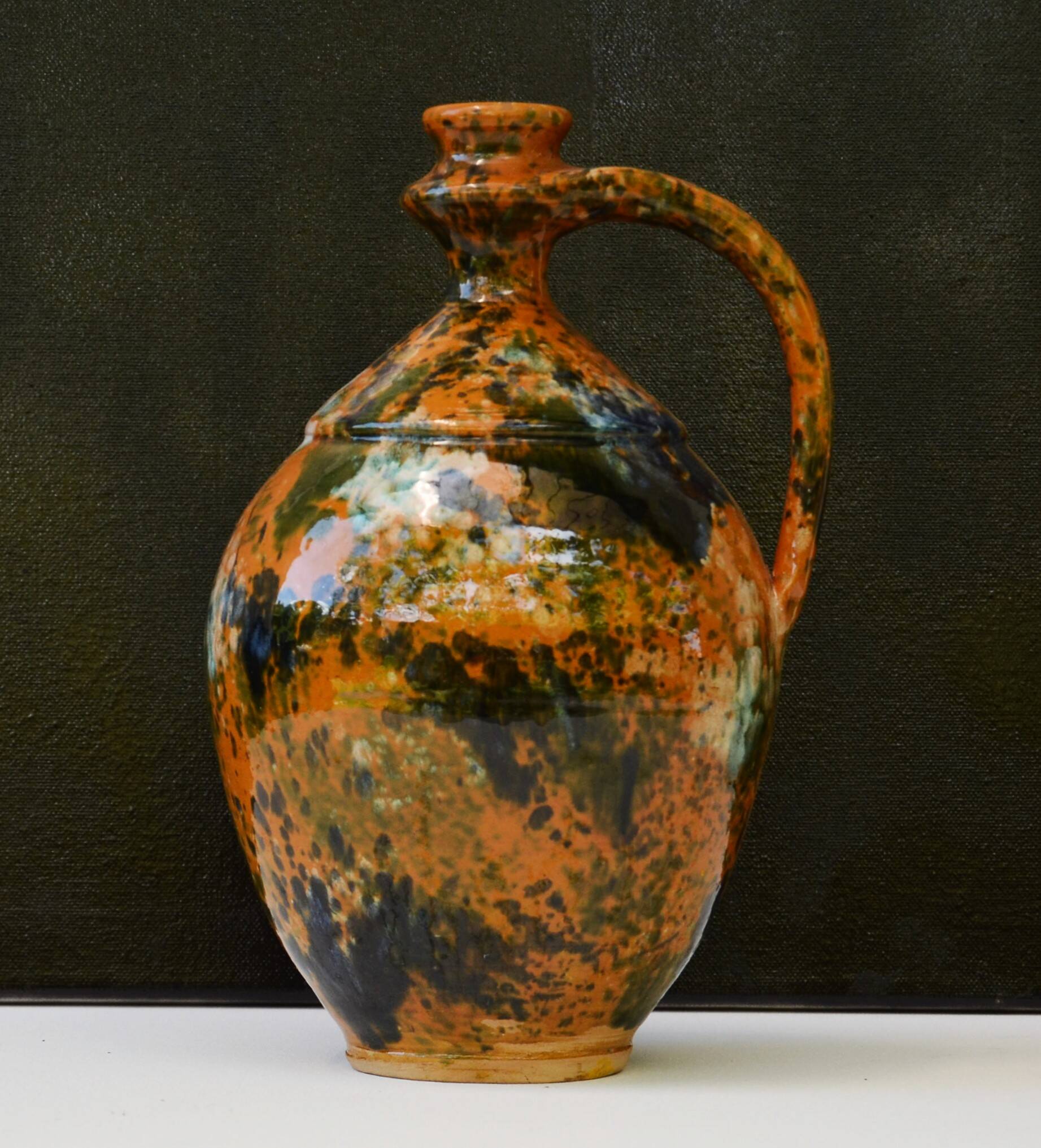 Very Decorative Water Jug Glazed Teimel Istvan Obanya Boros kancso pottery