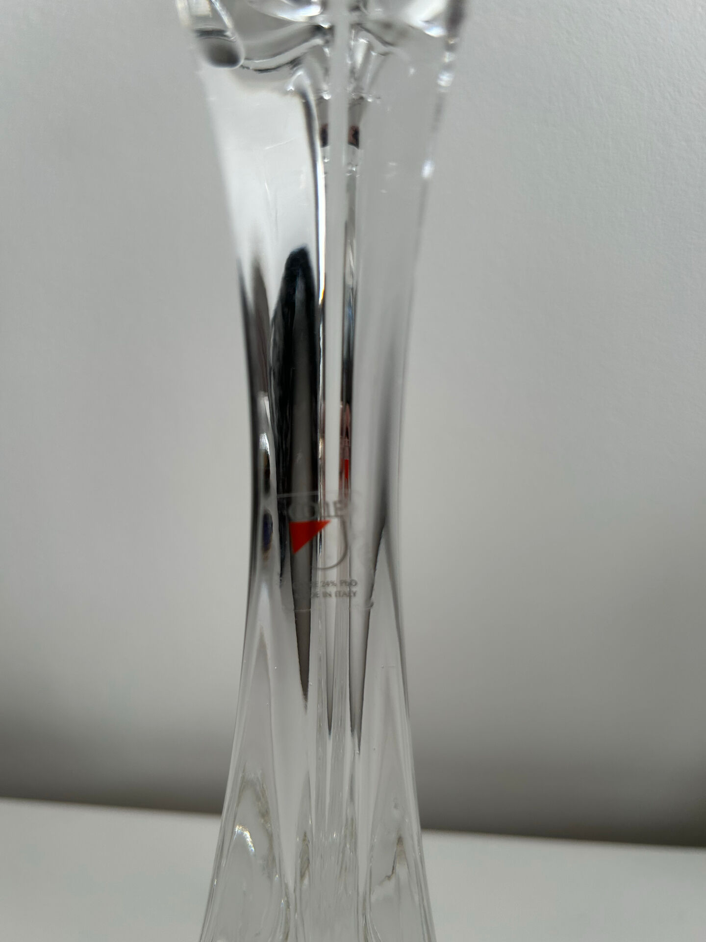 Sculptural candlestick "Ergo" in solid crystal, Angelo Mangiarotti for