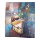 Oil on canvas with woman reading, signed ATGER N