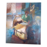 Huile sur toile avec femme lisant, signée ATGER N